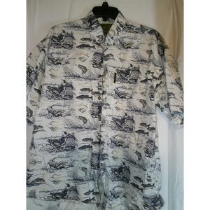 North River Outfitters Print Button-Down‎ Short Sleeve Shirt Bass Fishing Soft M